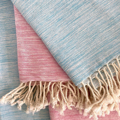 59" X 71" Turquoise Cotton Plain Weave Throw Blanket with Tassels