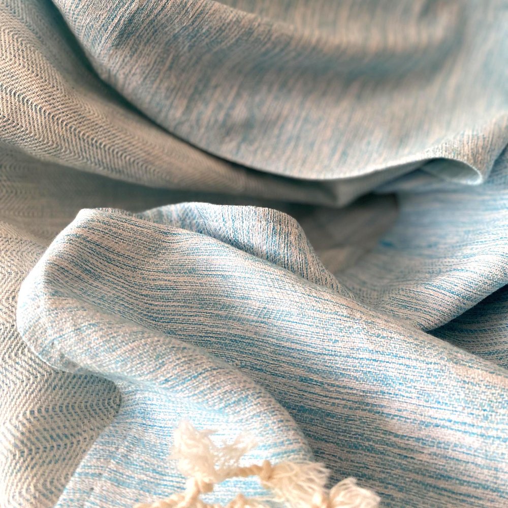 59" X 71" Turquoise Cotton Plain Weave Throw Blanket with Tassels