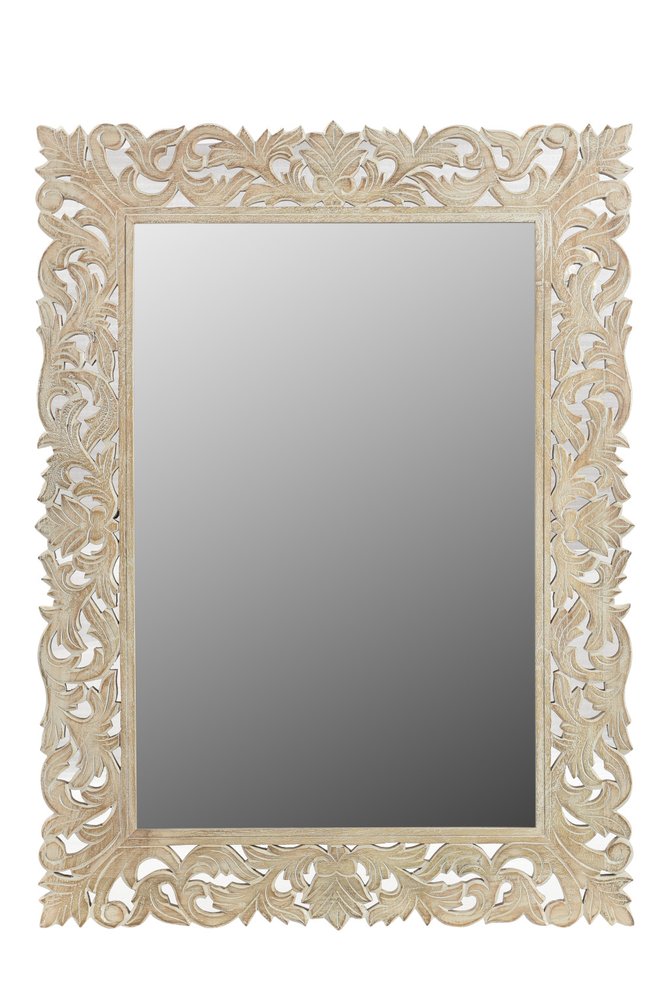 47" Antiqued White Solid Wood Carved Scrollwork Accent Mirror