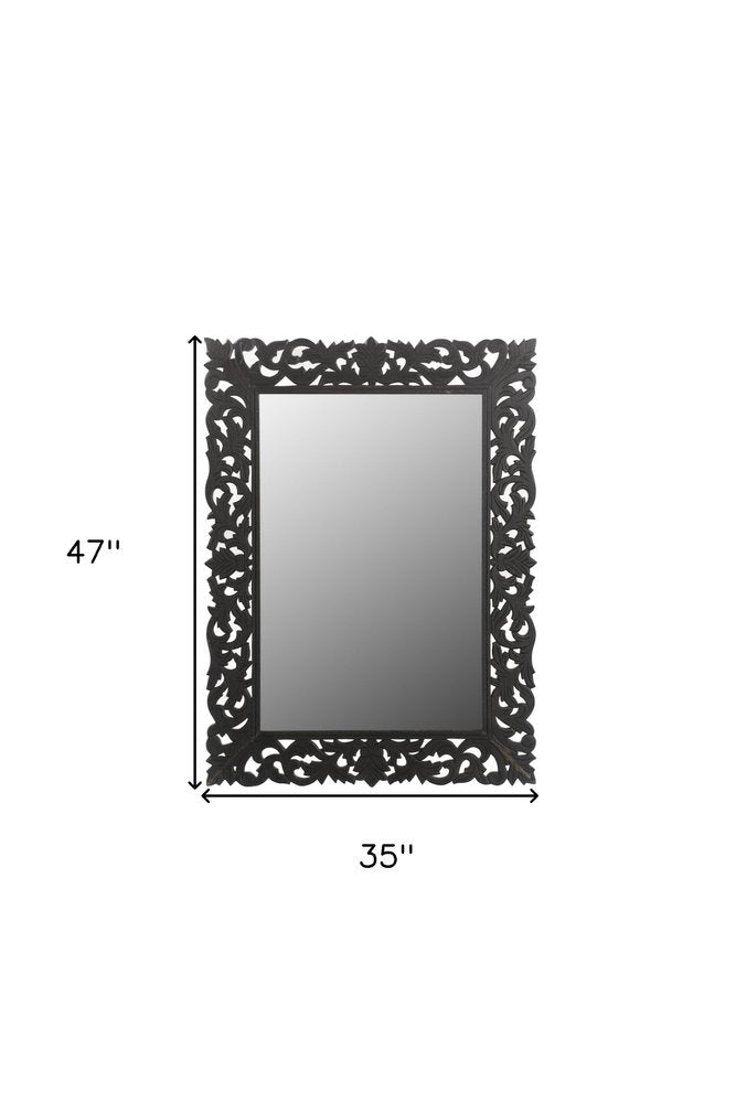 47" Black  Floral Carved Solid Wood Framed Accent Mirror