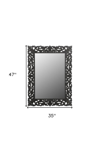 47" Black  Floral Carved Solid Wood Framed Accent Mirror