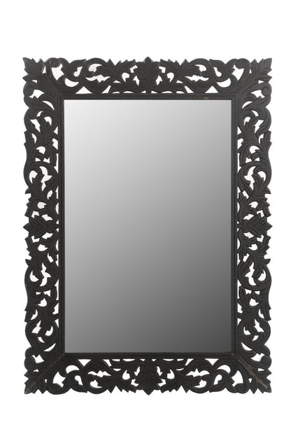 47" Black  Floral Carved Solid Wood Framed Accent Mirror