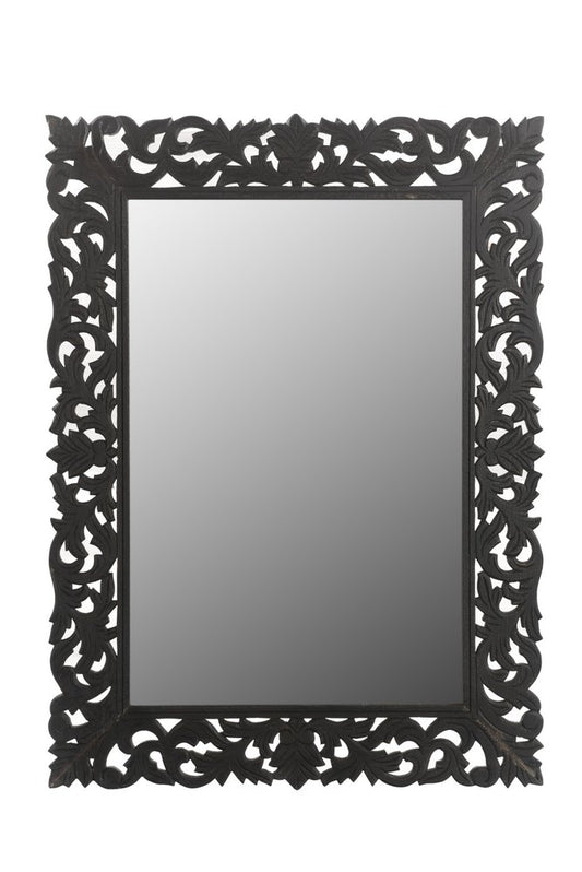 47" Black  Floral Carved Solid Wood Framed Accent Mirror