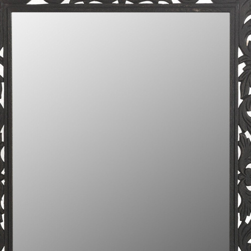 47" Black  Floral Carved Solid Wood Framed Accent Mirror