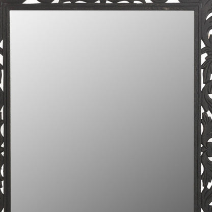 47" Black  Floral Carved Solid Wood Framed Accent Mirror