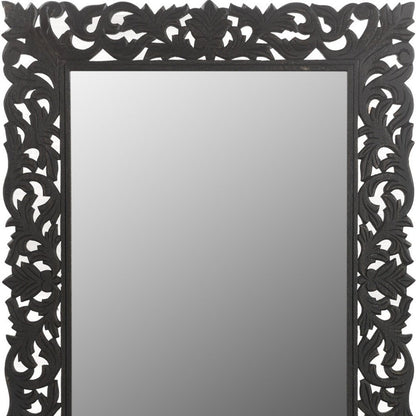 47" Black  Floral Carved Solid Wood Framed Accent Mirror