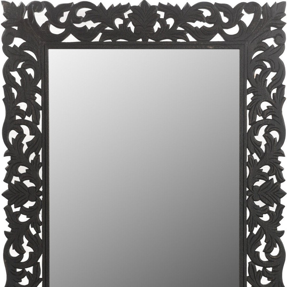 47" Black  Floral Carved Solid Wood Framed Accent Mirror