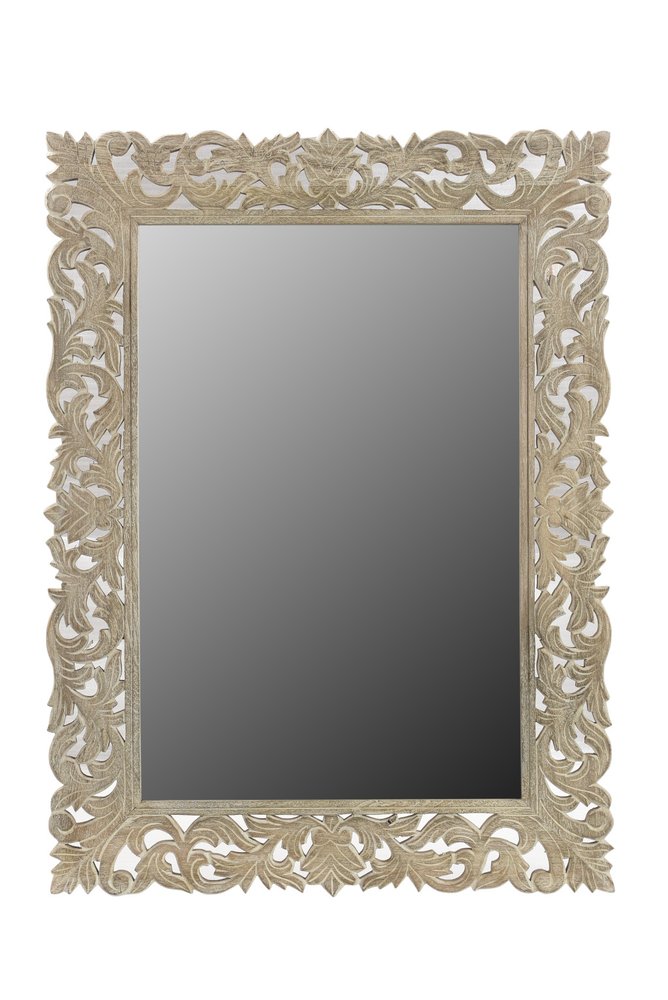 35" Gray Floral Carved Solid Wood Framed Accent Mirror