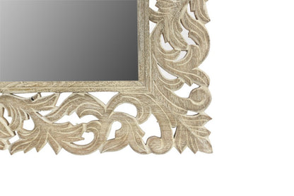 35" Gray Floral Carved Solid Wood Framed Accent Mirror
