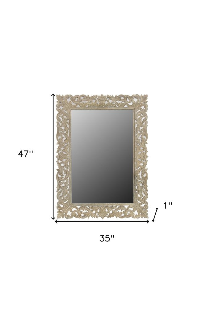 35" Gray Floral Carved Solid Wood Framed Accent Mirror
