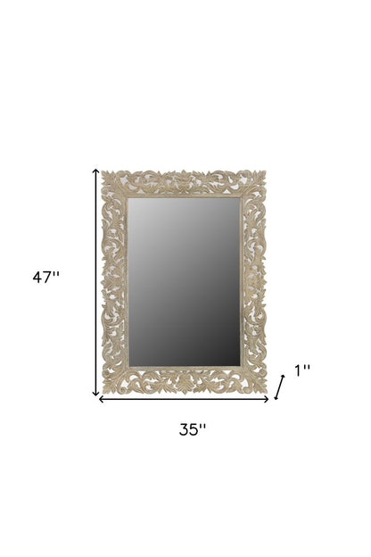 35" Gray Floral Carved Solid Wood Framed Accent Mirror