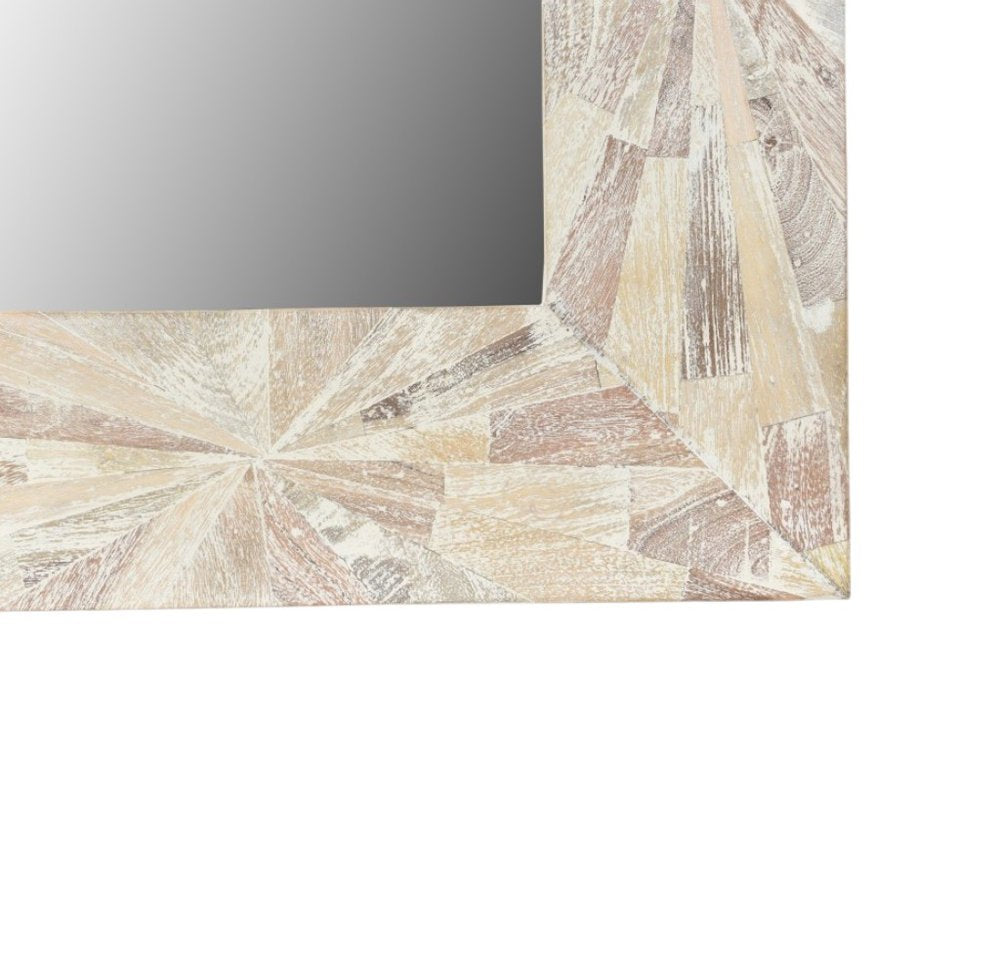 46" White Solid Wood Geometric Starburst Framed Accent Mirror
