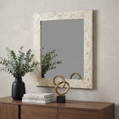 46" White Solid Wood Geometric Starburst Framed Accent Mirror