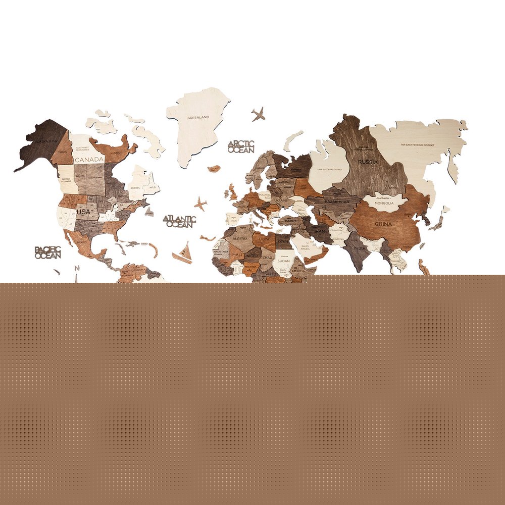 47" X 79" Brown and Beige Wood World Map Hanging Dimensional Sculpture