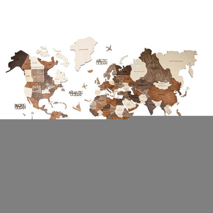 47" X 79" Brown and Beige Wood World Map Hanging Dimensional Sculpture
