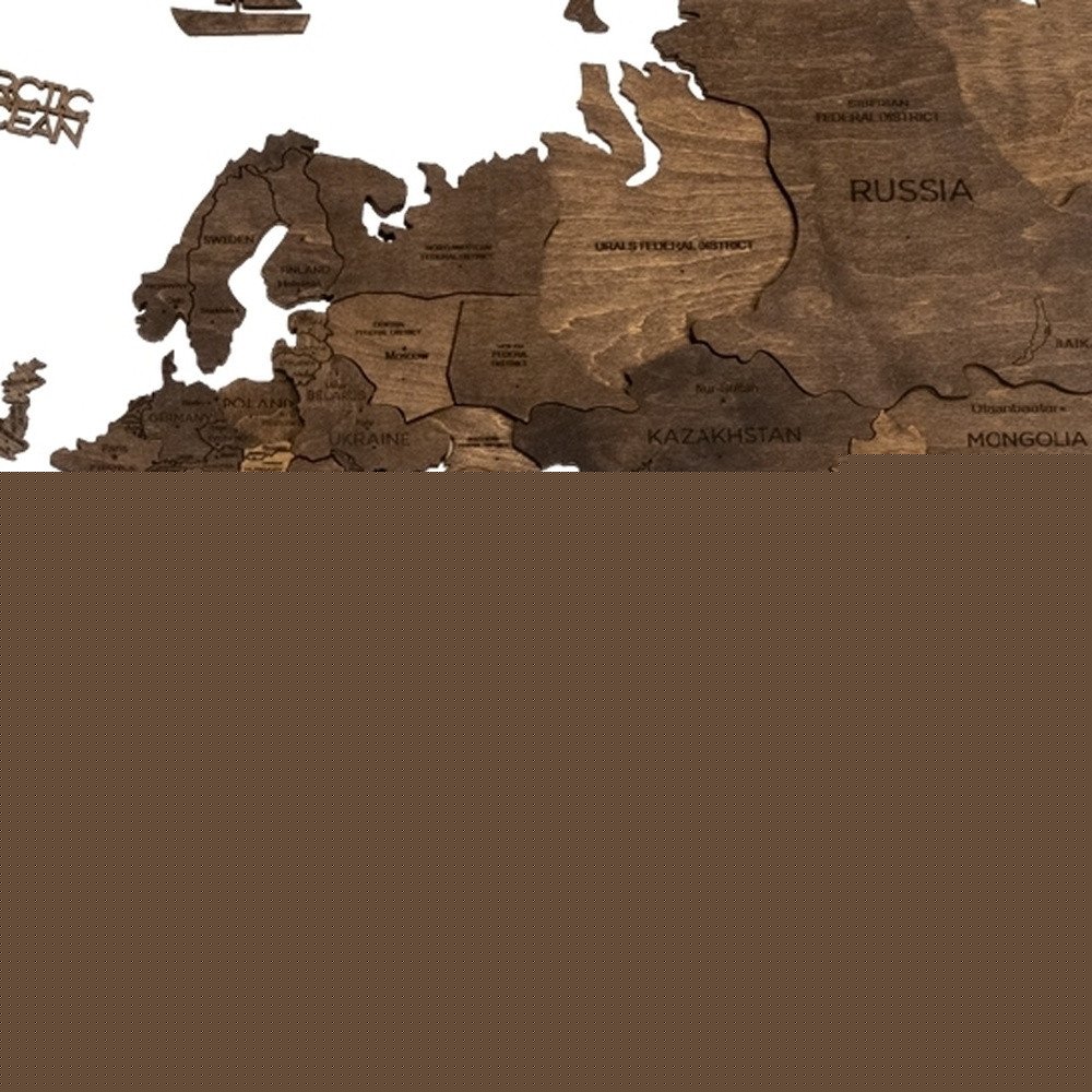 35" X 59" Dark Brown Wood World Map Hanging Dimensional Sculpture