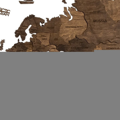 35" X 59" Dark Brown Wood World Map Hanging Dimensional Sculpture