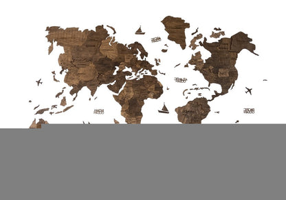 47" X 79" Dark Brown Wood World Map Hanging Dimensional Sculpture