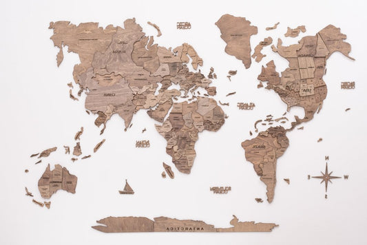 24" X 39" Brown World Map Hanging Dimensional Sculpture