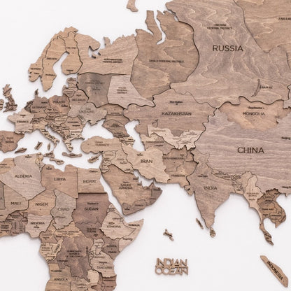 47" X 79" Wood Brown Wood World Map Hanging Dimensional Sculpture