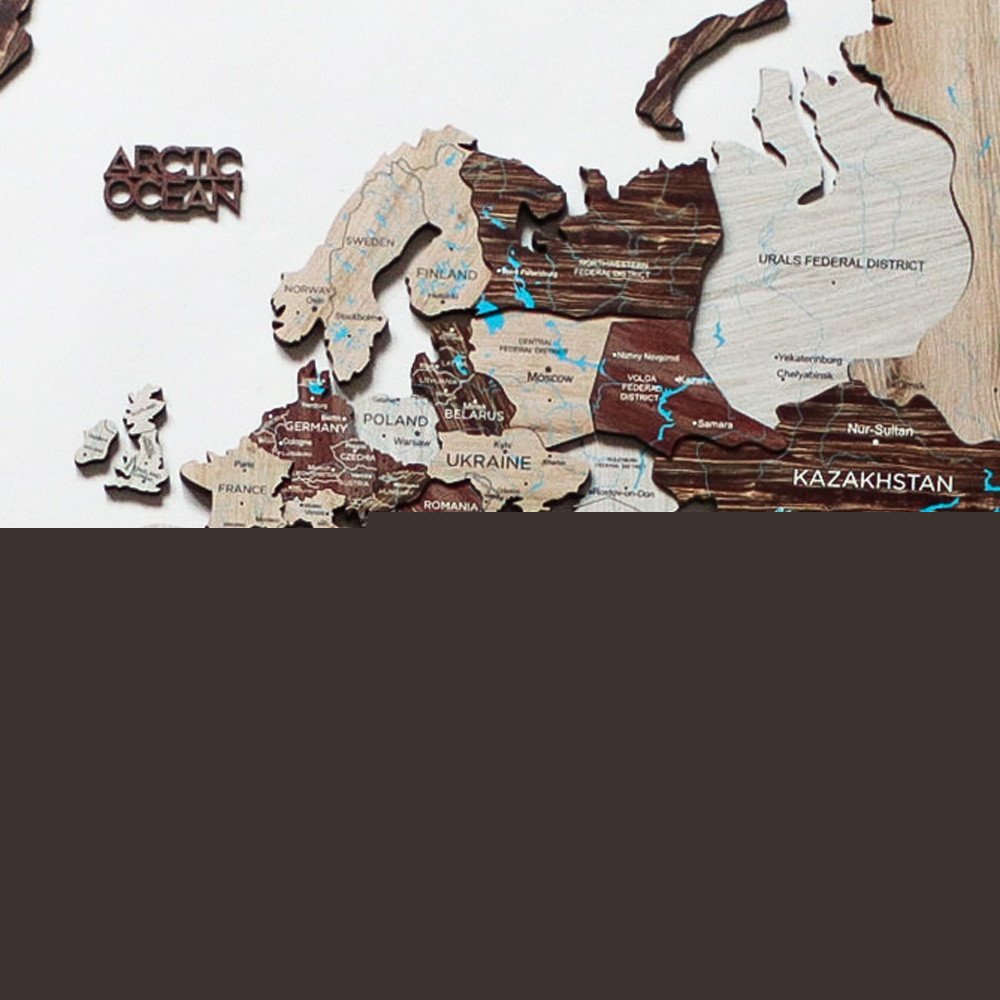 24" X 39" Brown and Beige Wood World Map Hanging Dimensional Sculpture
