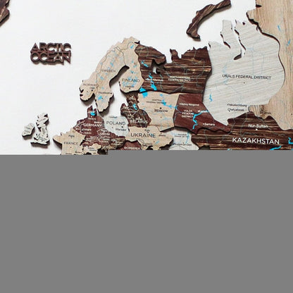 24" X 39" Brown and Beige Wood World Map Hanging Dimensional Sculpture
