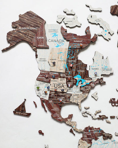 35" X 59" Brown and Beige Wood World Map Hanging Dimensional Sculpture
