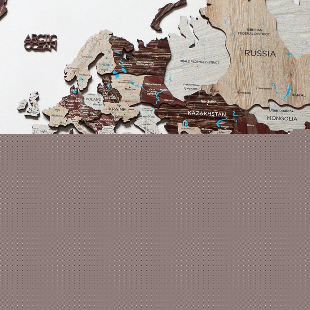 35" X 59" Brown and Beige Wood World Map Hanging Dimensional Sculpture