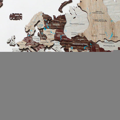 35" X 59" Brown and Beige Wood World Map Hanging Dimensional Sculpture