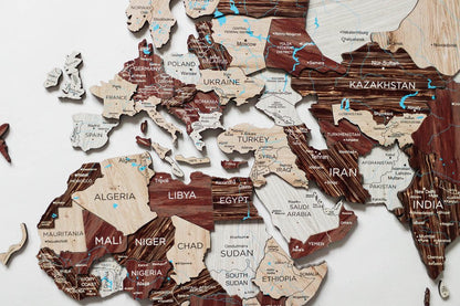 47" X 79" Brown and Beige Wood World Map Hanging Dimensional Sculpture