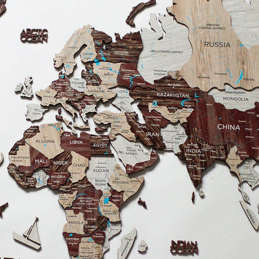 47" X 79" Brown And Beige World Map Hanging Dimensional Sculpture
