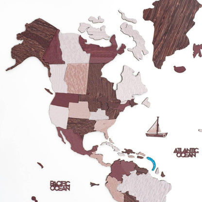 47" X 79" Brown And Beige World Map Hanging Dimensional Sculpture