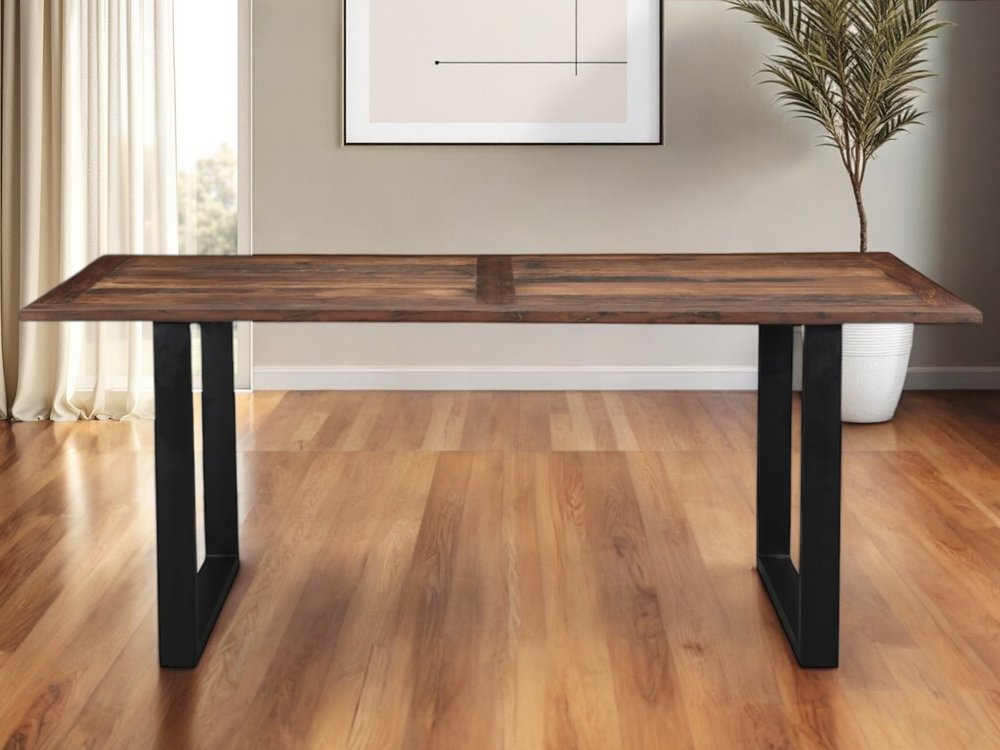 78" Dark Brown And Black Solid Wood Sled Base Dining Table