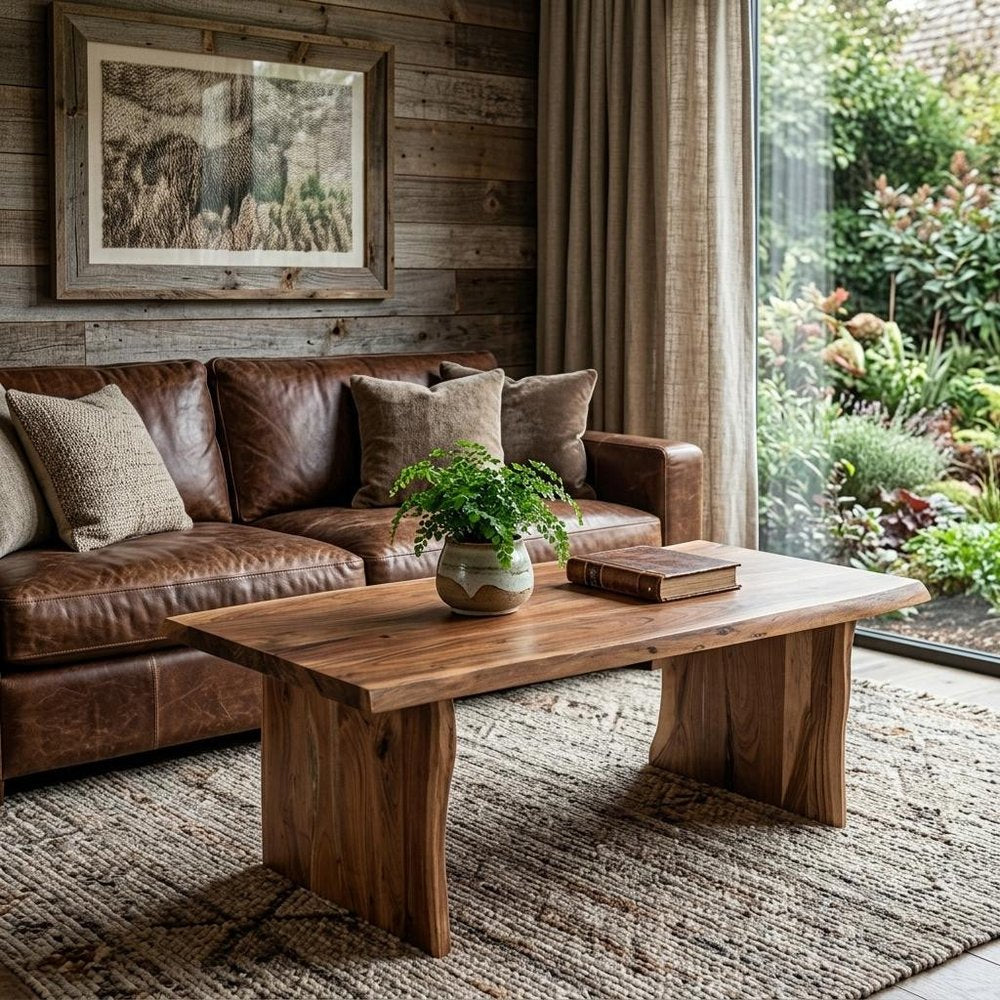 51" Brown Solid Wood Sled Coffee Table