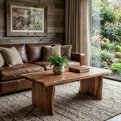 51" Brown Solid Wood Sled Coffee Table