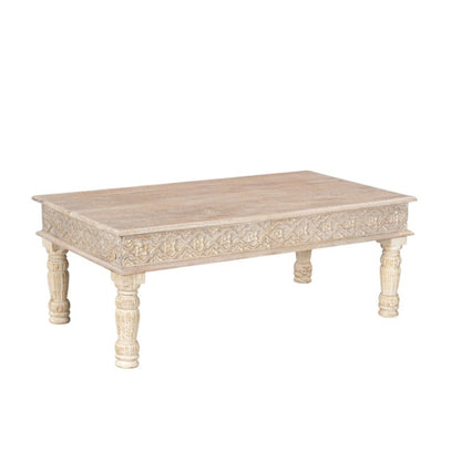 51" White Solid Wood Distressed Coffee Table