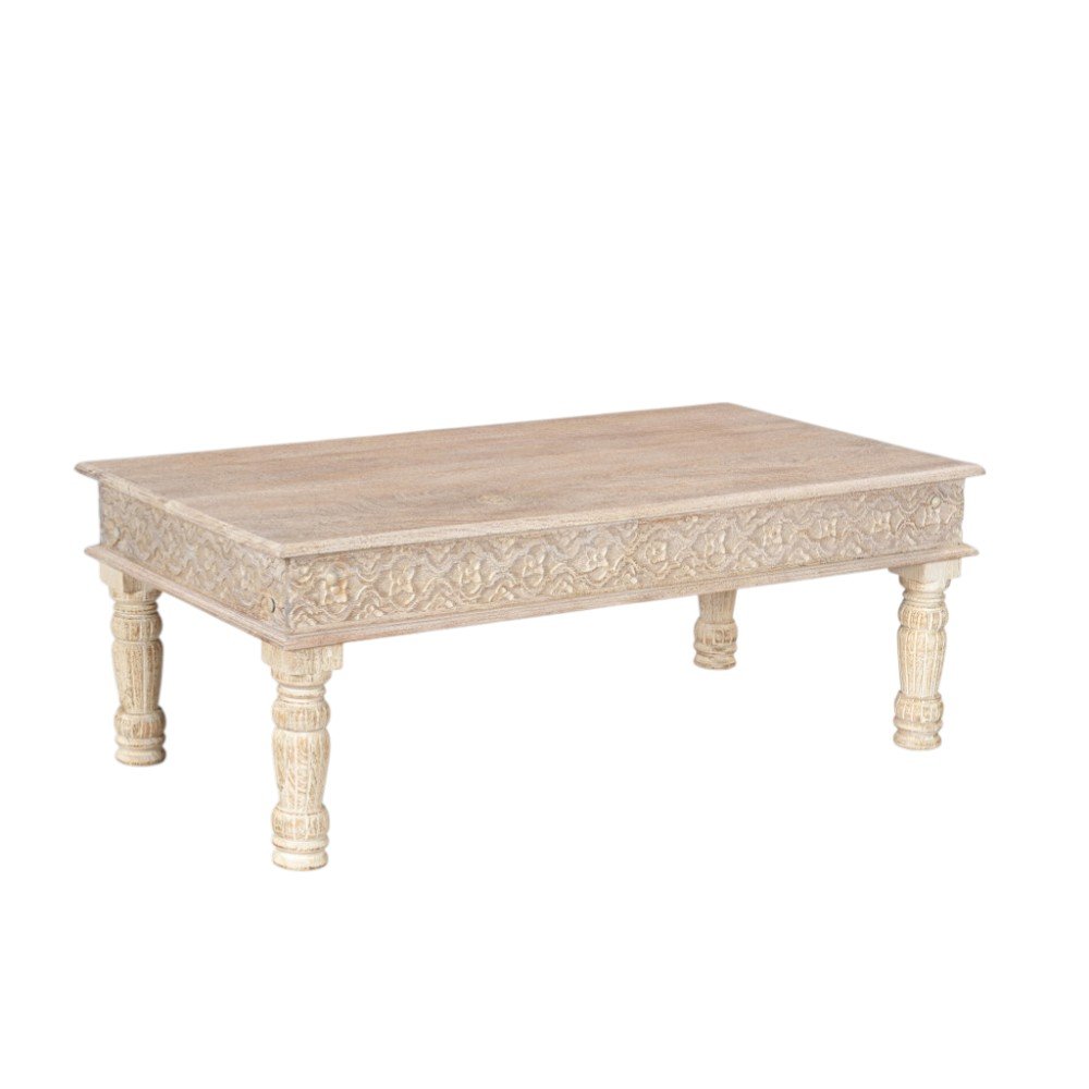 51" White Solid Wood Distressed Coffee Table
