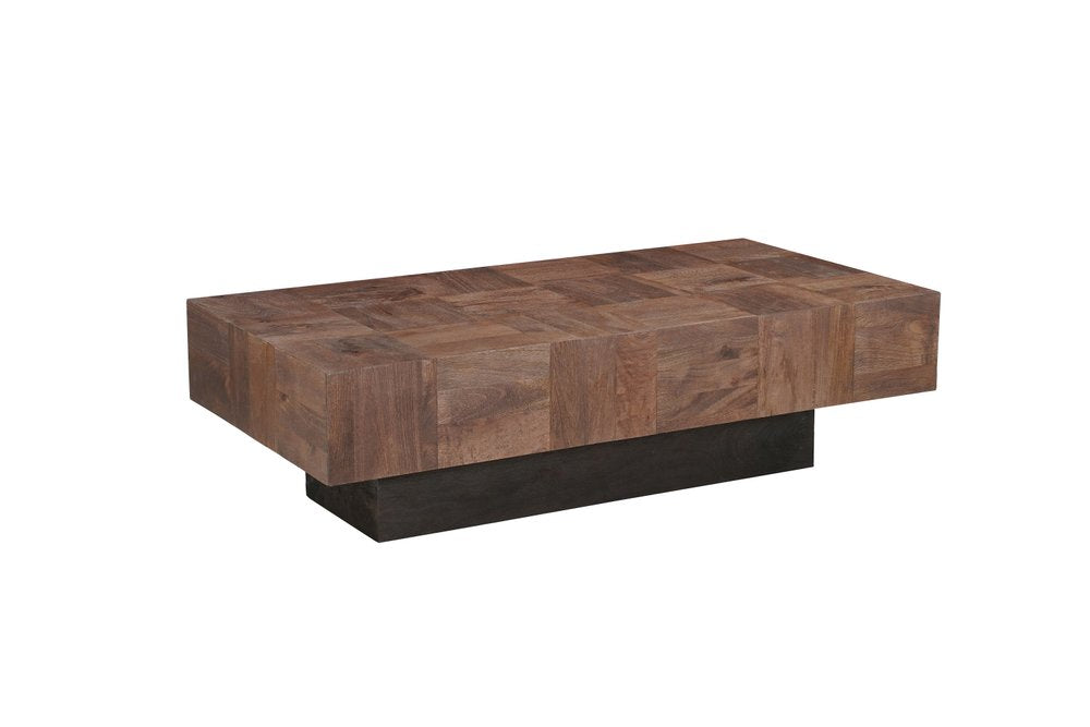 59" Dark Brown and Black Solid Wood Block Coffee Table