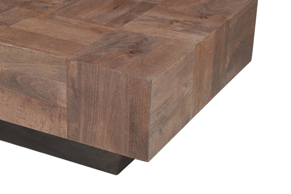 59" Dark Brown and Black Solid Wood Block Coffee Table