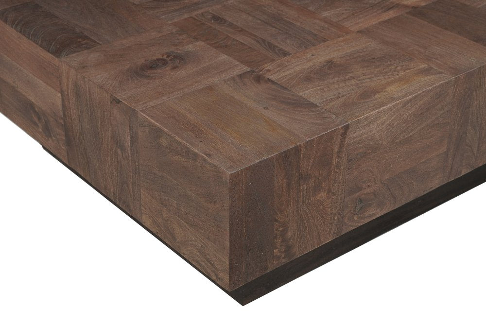 59" Dark Brown and Black Solid Wood Block Coffee Table