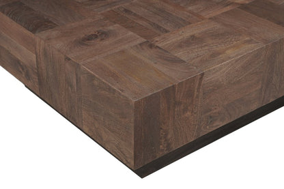 59" Dark Brown and Black Solid Wood Block Coffee Table