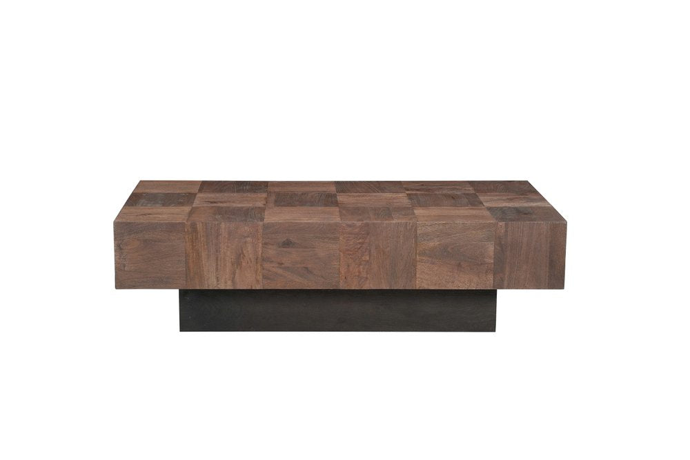 59" Dark Brown and Black Solid Wood Block Coffee Table
