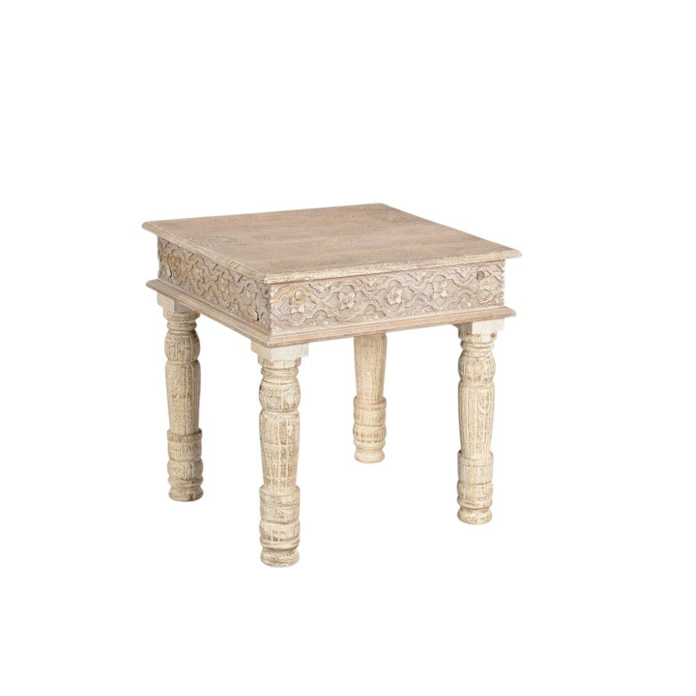 24" White Distressed Solid Wood Square End Table