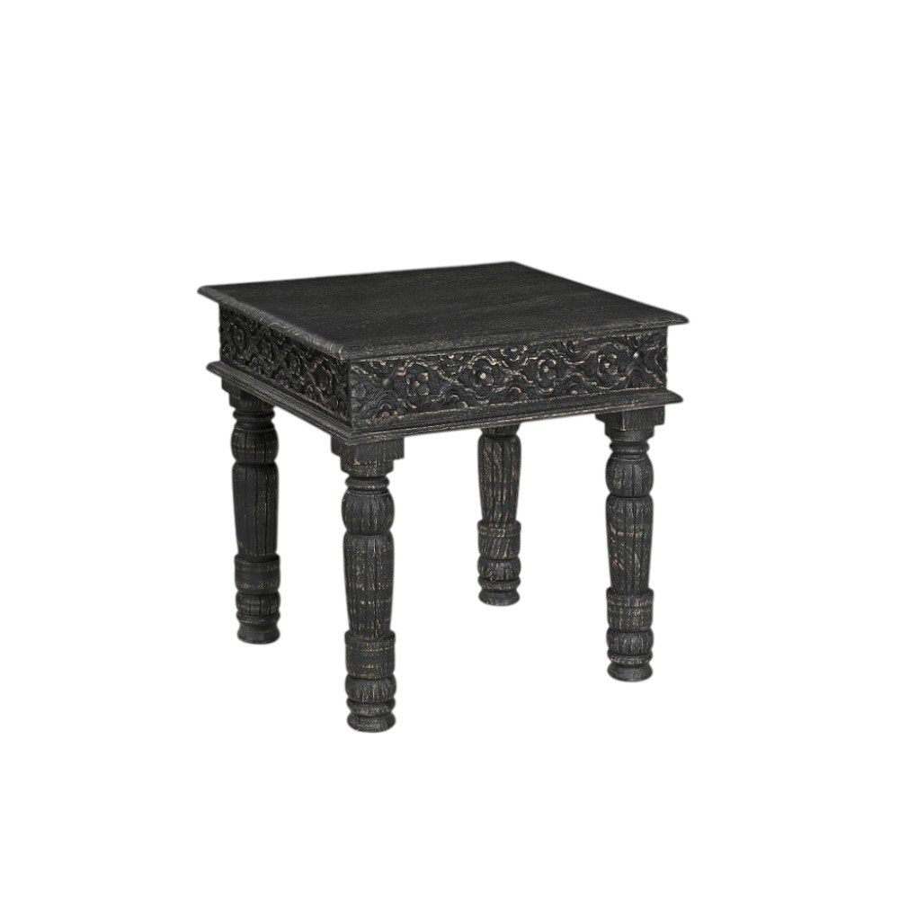 24" Black Distressed Solid Wood End Table