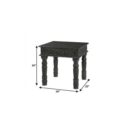 24" Black Distressed Solid Wood End Table