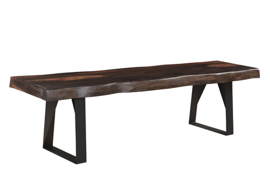 68" Dark Brown And Black Steel And Solid Wood Live Edge Dining Bench
