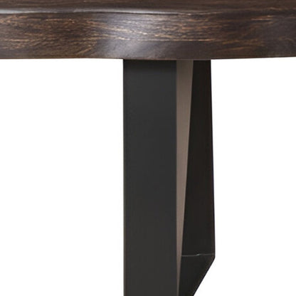 68" Dark Brown And Black Steel And Solid Wood Live Edge Dining Bench