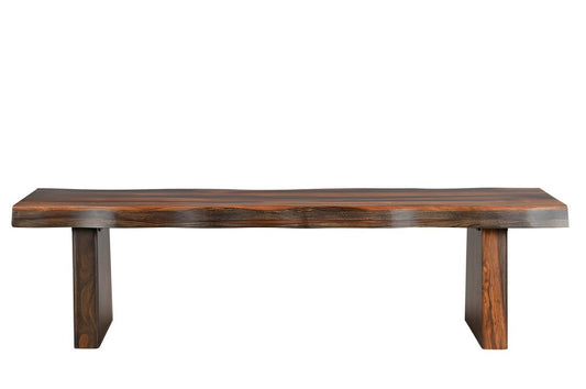 68" Dark Brown Wood And Solid Wood Live Edge Dining Bench