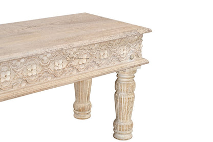 58" White Floral Distressed Wood And Solid Wood Dining Bench