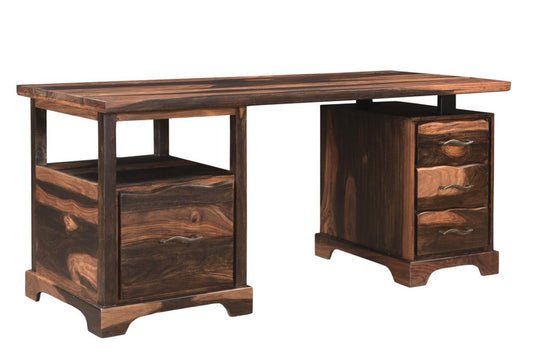 68" Natural Live Edge Solid Wood Writing Desk With Four Drawers